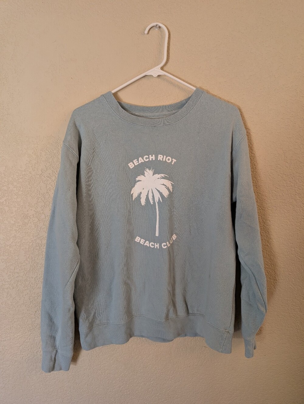 Beach Riot Small Pale Blue Crewneck Sweatshirt with White Palm Graphic - Picture 2 of 4